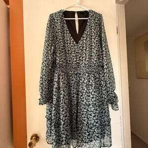 Torrid Black and Blue Floral Long Sleeve Dress